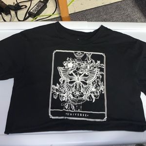 Graphic butterfly loose fitting crop top